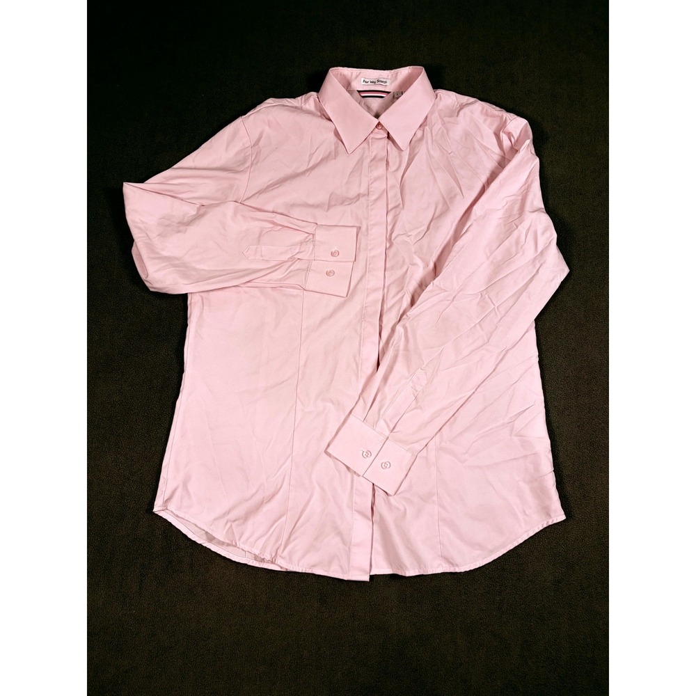 Womens Shirt Large Pink Four Way Stretch Button Up Shirttail Hem Professional